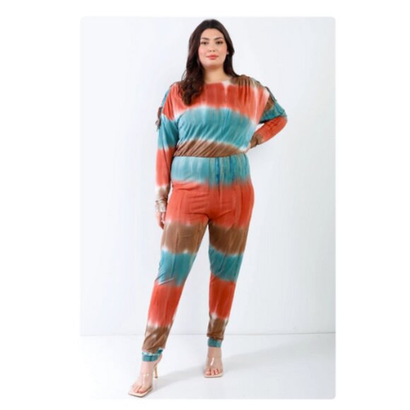 Plus Size Curvy Tie-dye Lace Up Shoulder Details Jumpsuit 1XL - Picture 1 of 4